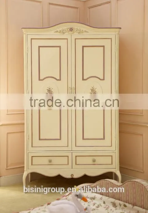 European style hand carved and painted design fancy wooden children bedroom wardrobe design with gold rim - BF07-70355W