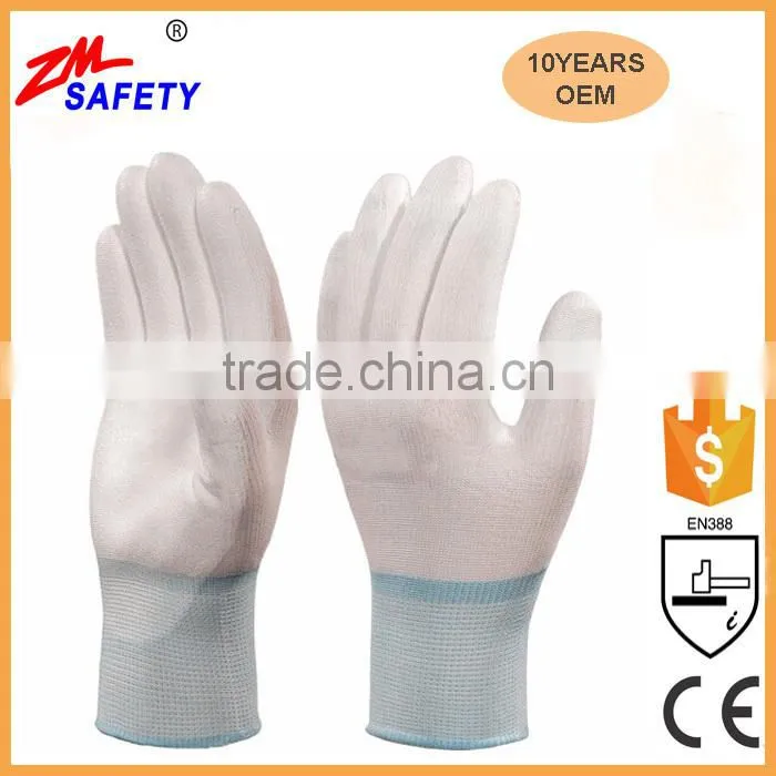 EN388 Certified Green Polyester Shell Green PU Dipped Glove for Mechanic Workplace Safety