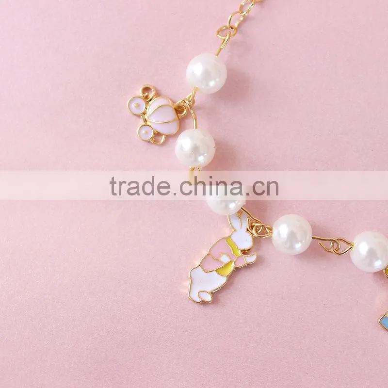 enamel rabbit pumpkin carriage the playing cards clock charms bracelet pearl linked bracelet with assorted charms