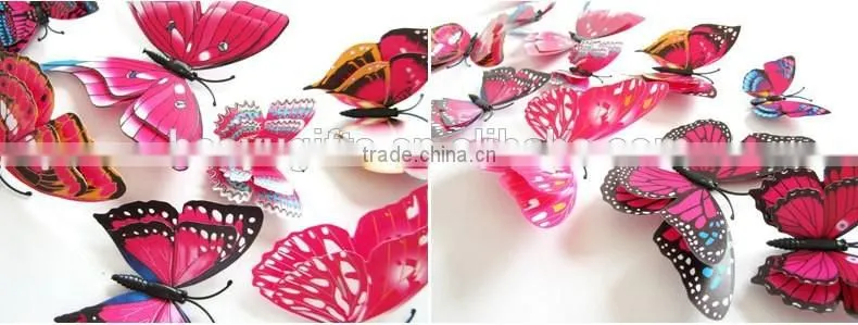New Design Double-deck 3D Butterfly Wall Sticker PVC Double Layer Butterflies Decor Wall Sticker