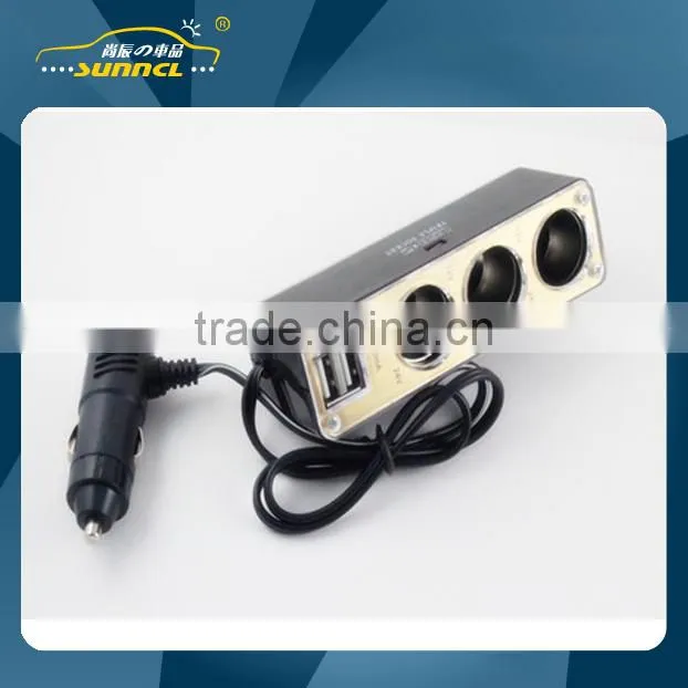 1 to 4 Car Cigarette Lighter Adapter Socket with Switch for iPhone , Tablet , Samsung