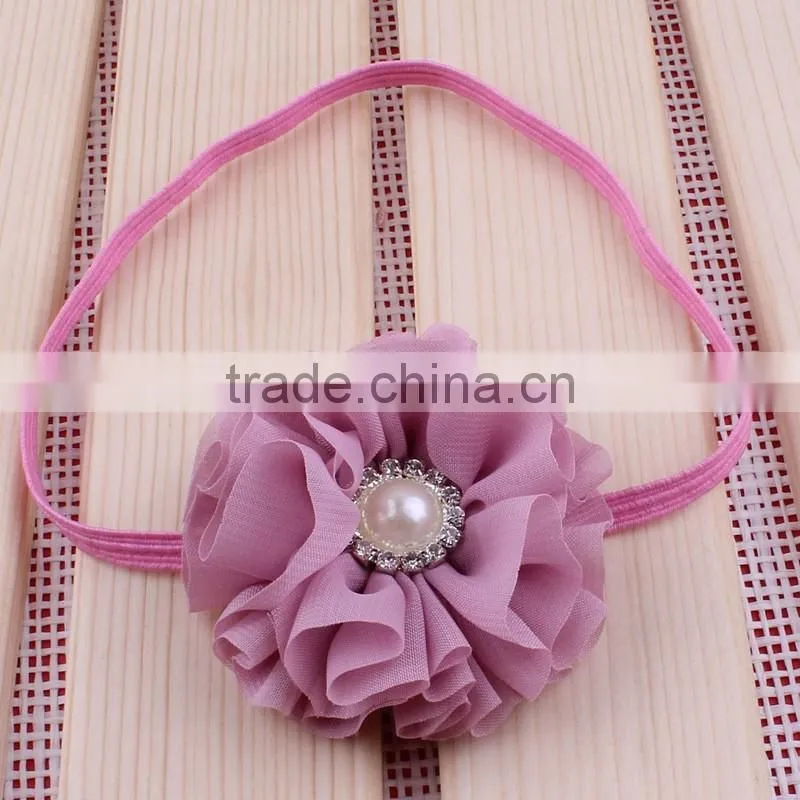 chiffon flower headband with pearl center for kids hair accessories