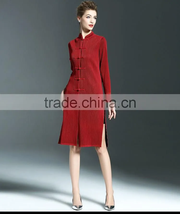 2017 new slim plicated cheongsam one piece dresses