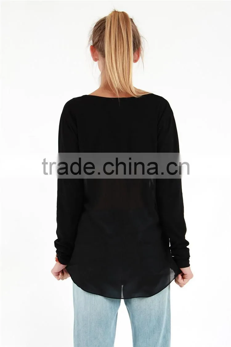Latest ladies crew neck t-shirt girls t-shirt with chest print