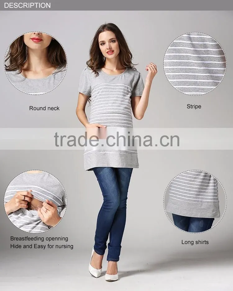 Pregnant woman shirts breastfeeding tops wholesale strips maternity T-shirts