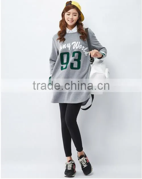 Female hemp grey long-sleeved straight front piece print dress