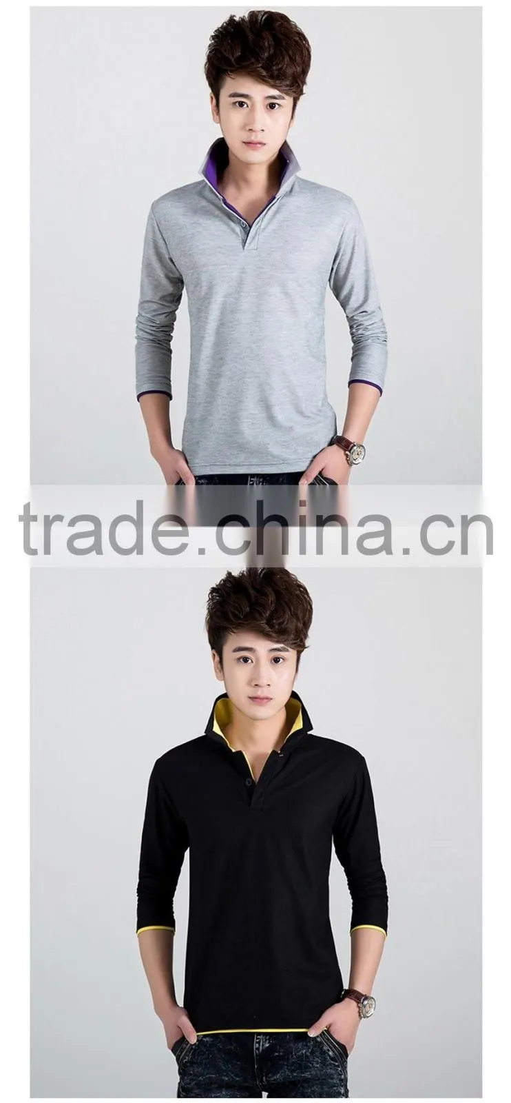 new fashion solid color mens polo shirt, long sleeve turn down collar polo shirt, slim fit quick dry polo shirt for men