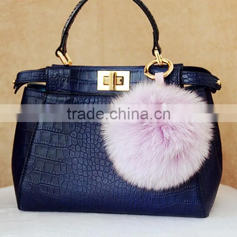 Myfur Custom Big Fox Body Fur Baby Pink Fashion Women Handbag Charm Pendant
