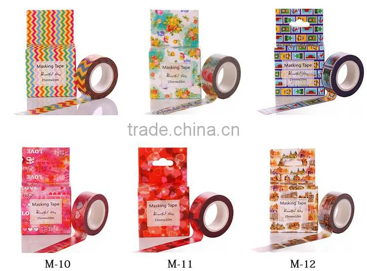 Multicolor customized Japan washi tape 1.5cm*10m cut by hand adhesive paper tape whole roll no trace removeable