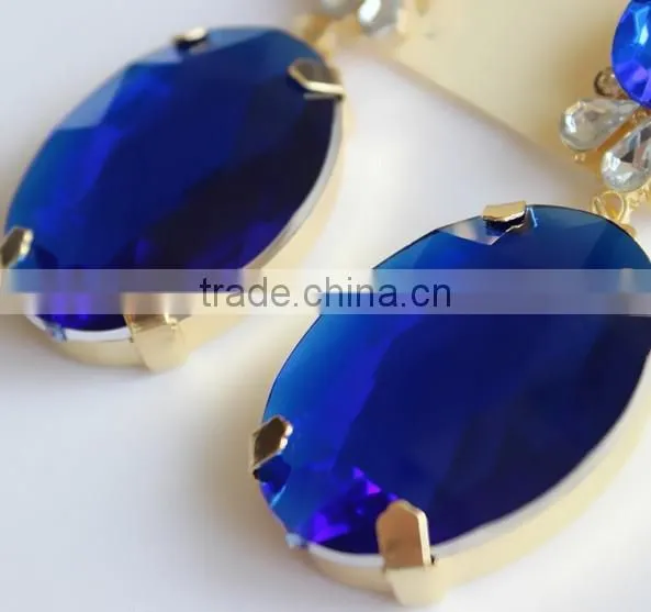 Fashion Sapphire Blue Gem Statement Necklace Earrings Set Jewelry Set