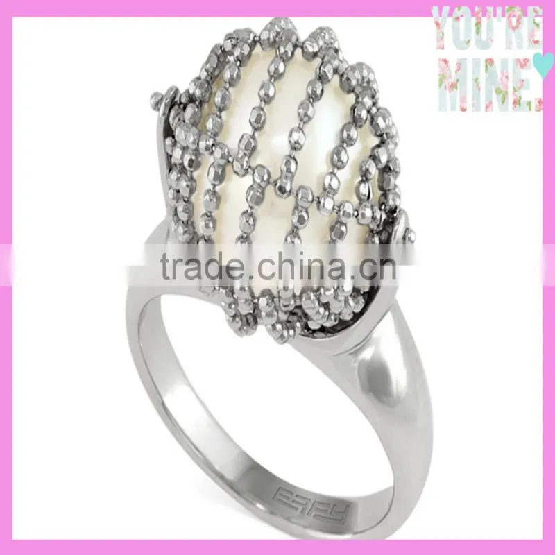 2015 fashion jewelry silver big pearl ring