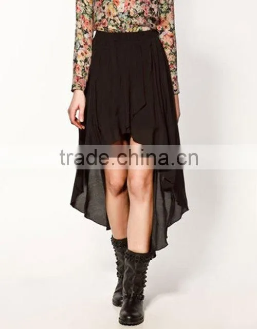 hot selling plain black skirt casual chiffon skirt short front and long back skirts