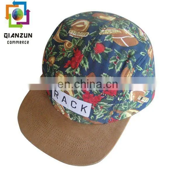 hot sale black custom leather trap leather 5 panel cap