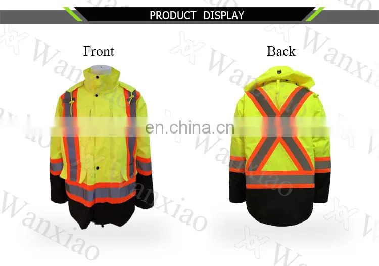 wholesale polyester high visibility fluorescent reflective raincoat safety jacket