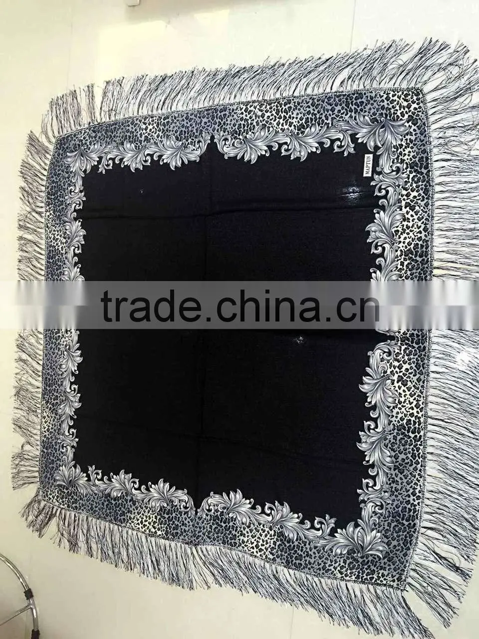fashion islamic headscarf fringer print flower french cotton muslim square scarf for women