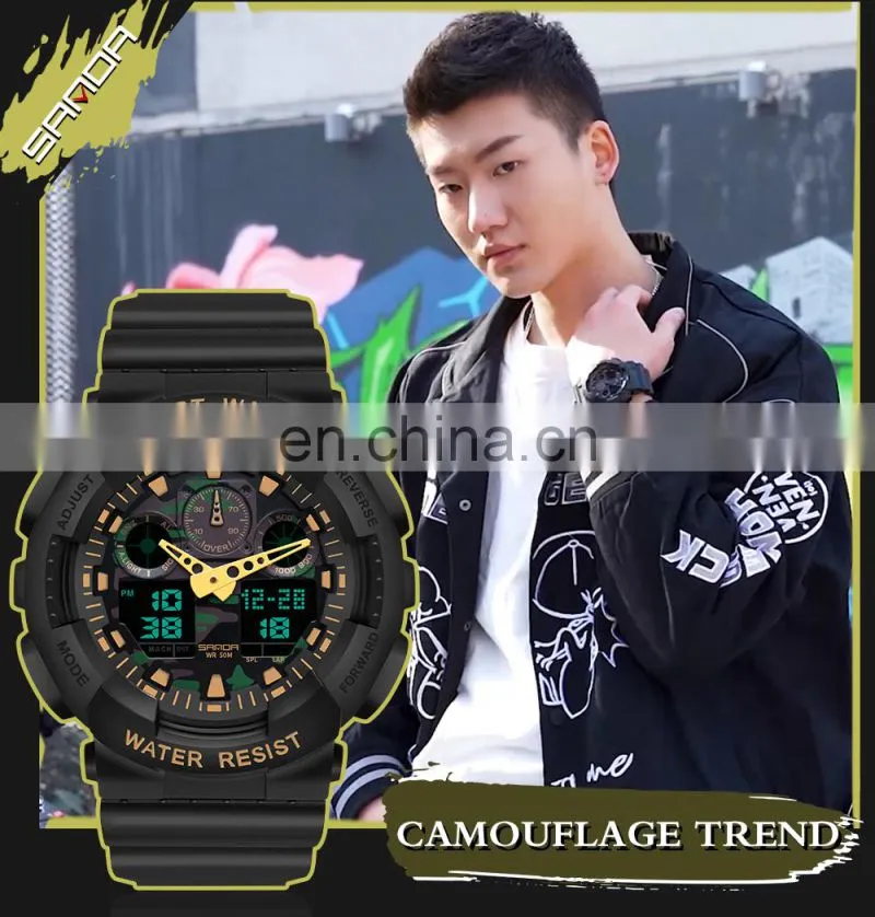 SANDA 3099 Lover's Sanda Couples Digital Quartz Watch Sport Watches LED 50M Waterproof Casual Shock Male Clock China Plastic