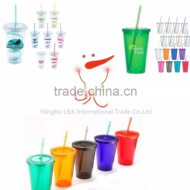hot sale 500ml double wall plastic tube cup/promotional plastic cups