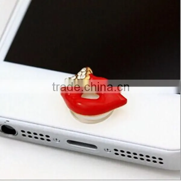 Cute Diamond Red Lips Button Stickers for iPhone 5s Stickers