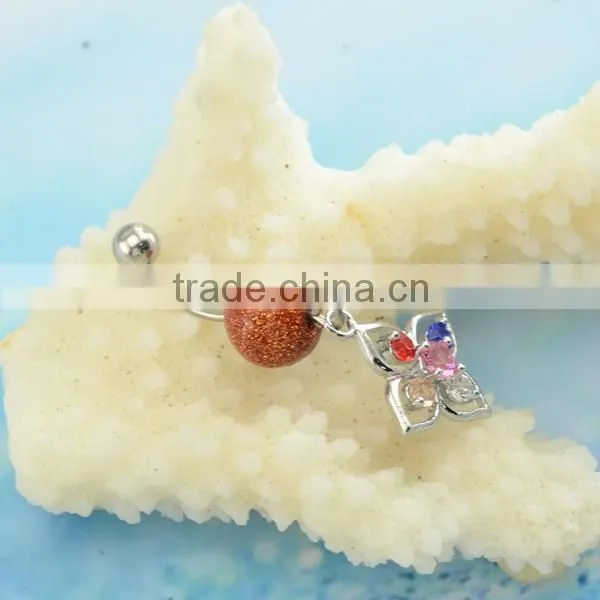 New season stainless steel hypoallergenic hanging artificial ball navel belly button ring