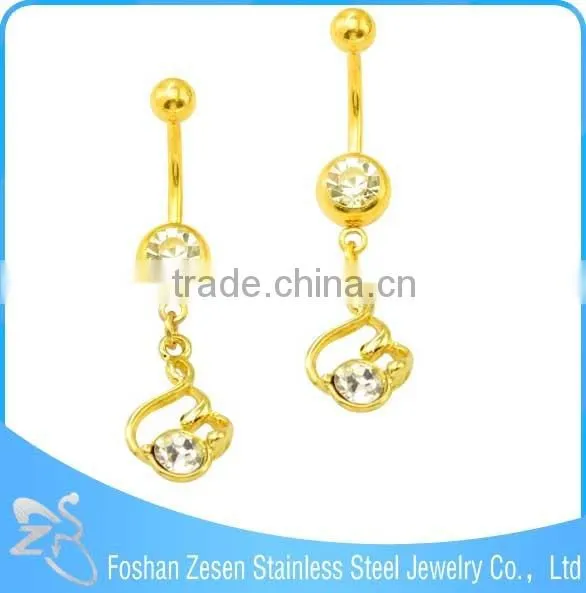 Crystals Cross Dangle Belly Ring Golden Body Jewelry Banana Bar Jewelry