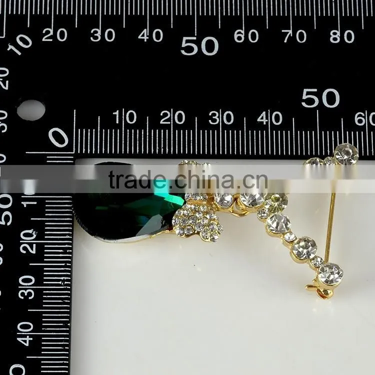 Wholesale Emerald Pedra Brooch Pin with Crystal, Silver Toned Crystal Brooches, Rhinestone Crystal Brooch Pin for wedding dress