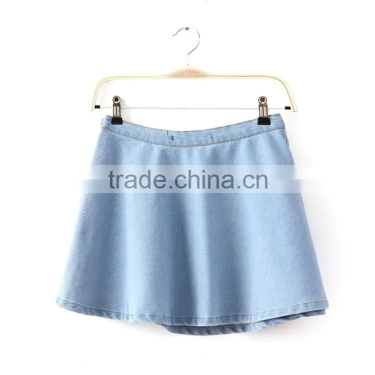 2015 fashion European casual Latest design Knee length sexy ladies girls short denim skirt pattern