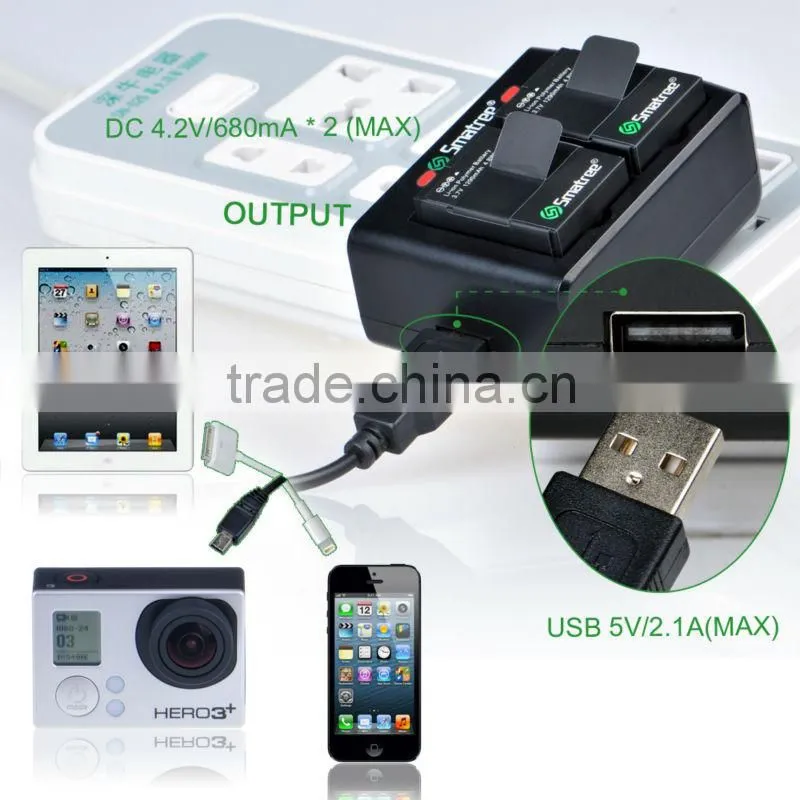Smatree dual channel charger replacement for gopro hero 3/3+ with hot sale