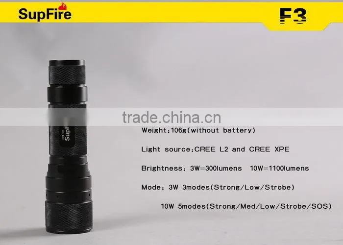 Hot sales good quality aluminium SupFire led rechargeable flashlight with ce