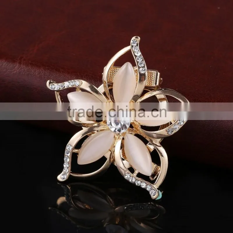 Vintage Flower Opal Rhinestone Brooch Pins,Crystal Flower Scarf Buckle