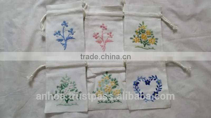 Cotton embroidery drawstring pouch bag