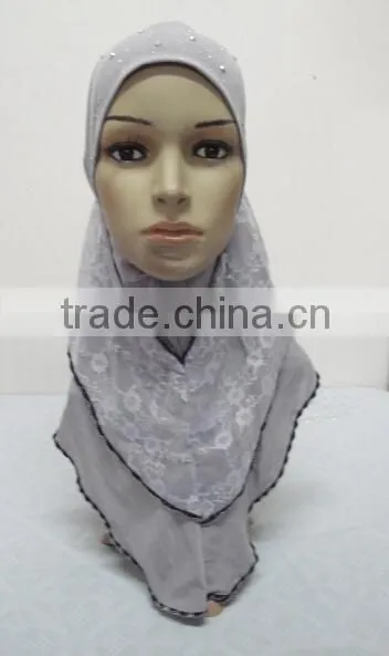 H259 latest muslim hijab with lace layer