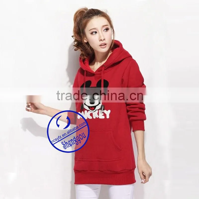 Custom wholesale women extra long fleece hoodies with embroidered