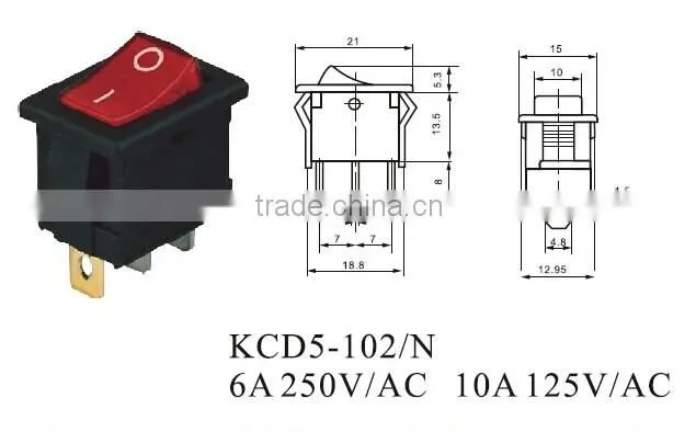 CNGAD KCD5 ON-OFF 3pins Miniature Boat Switch (6A mini rocker switch,250V rocker switch)(KCD5-102/N)