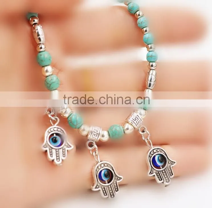 Elegent shamballa bracelet for ladies, green beaded bracelet with hamsa hand charm