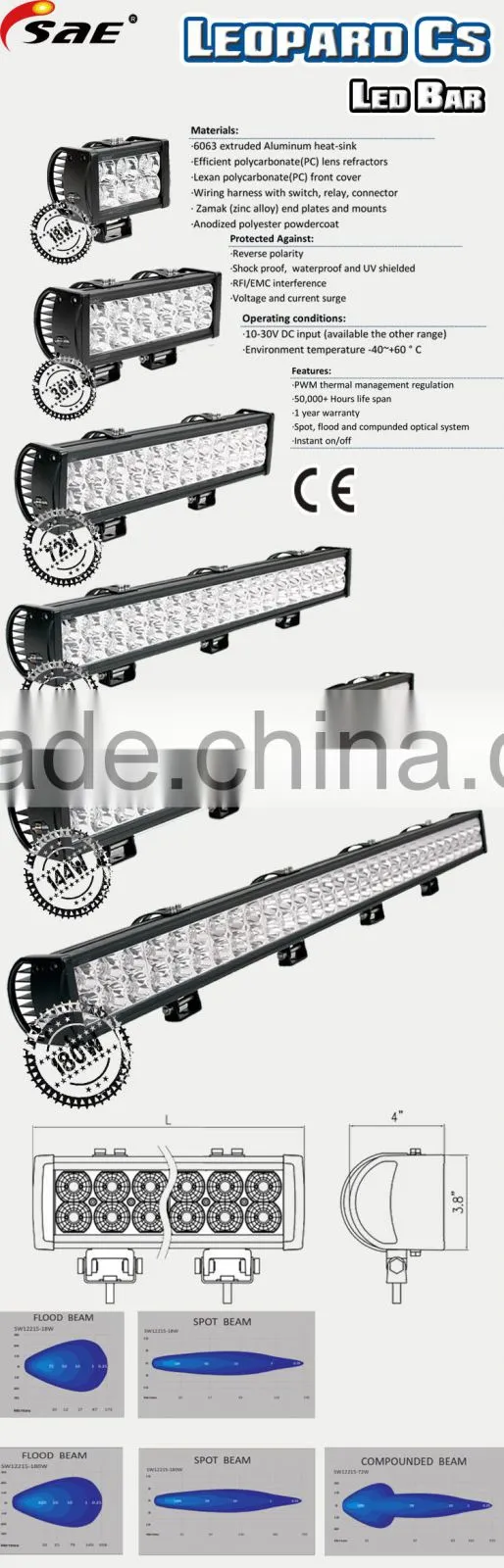 144w led light bar double row for jeep atv suv truck