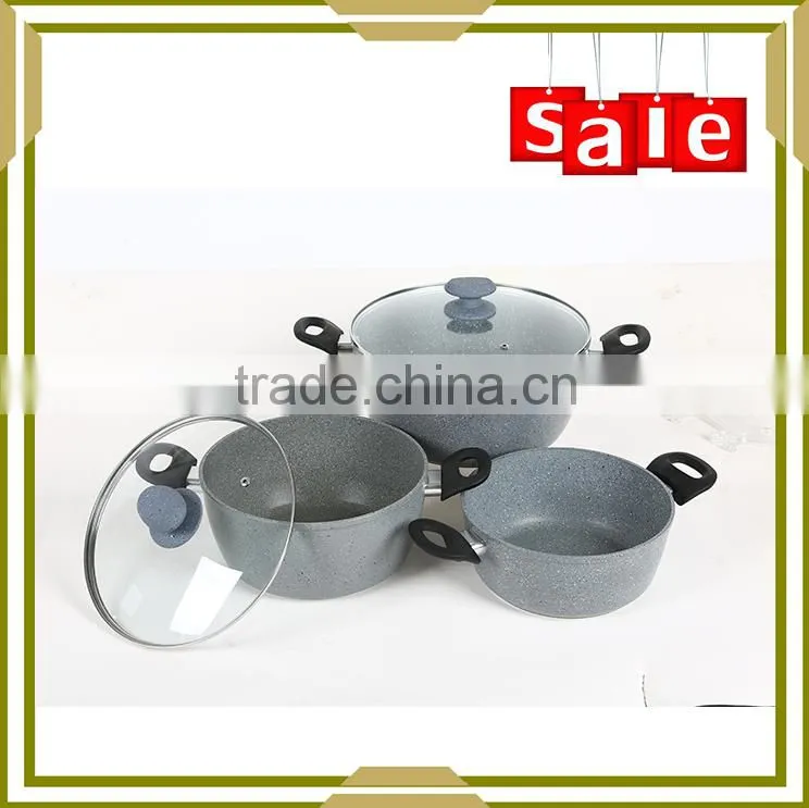 3PC soft touch handle grey marble coating casserole sets