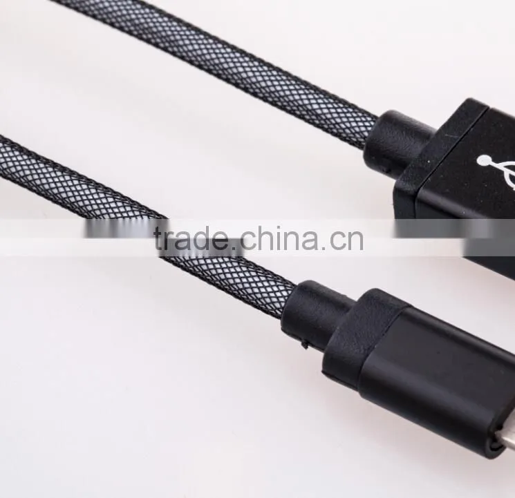 Tangle Resistant Aluminum Mesh Braided Micro 5 pin USB Charger Cable for Samsung