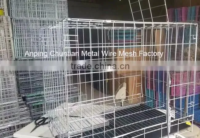 35 "Folding Dog cage with plastic tray two doors black color hot sales