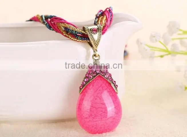New Fashion Women Long Bib Crystal Pendant Vintage Statement Necklace Jewelry