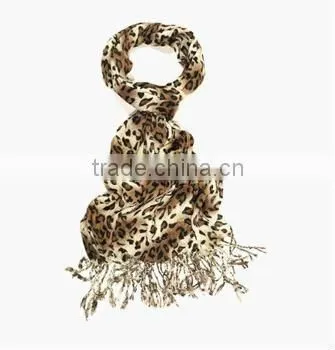 Elegant Leopard Animal Print Scarf with Fringe - Diff. Colors Avail