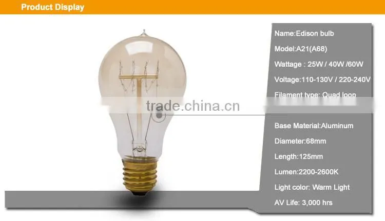vintage cylinder filament bulb filament A21(A68) decorative edison bulb,edison decorative bulb