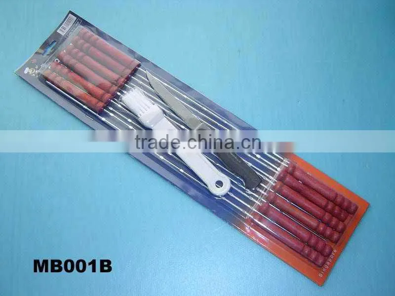 12 PCS BBQ skewer and oil brush and steak knife set