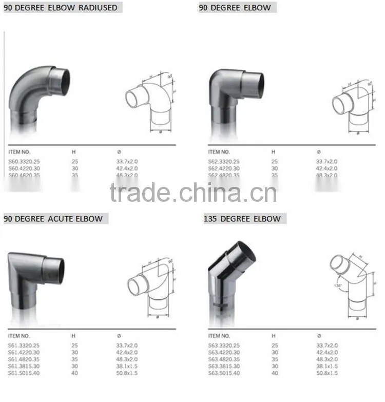 Stainless steel Acute Vertical Corner 90 Degree elbow For Split Tube 42.4mm ,flush angle