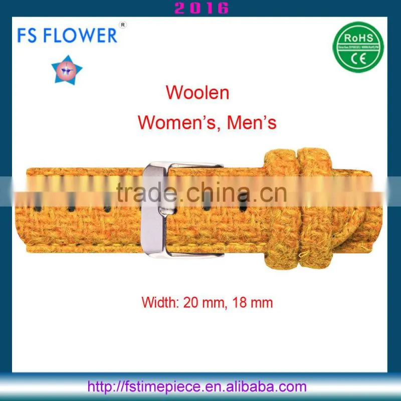 FS FLOWER - England Style Woolen Orange Color Watch Strap Leather Back Stitching 18mm, 20mm