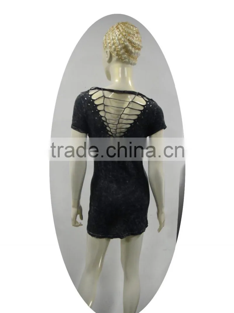 back pieced stone washed long T-shirt