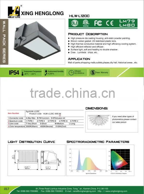 surface mounted outdoor led Wall pack light 120W with DLC and ETL