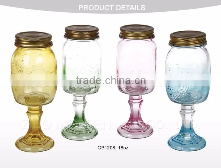 High Quality Drinking Mason Jar Logo Cheap Glass Mason Jars With Stem