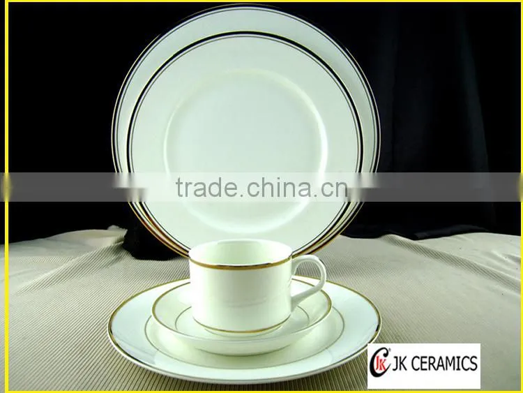 Wholesale Gold Rim Bone China Dinnerware set, White Dinnerware set