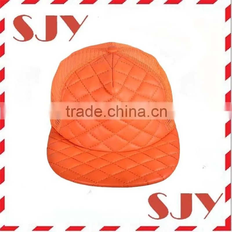 High quality foam flat bill faux leather mesh trucker hat