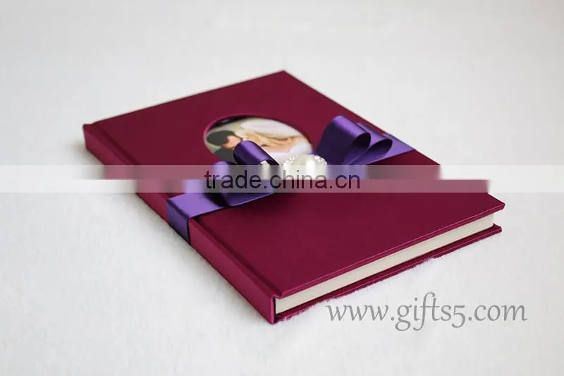 Luxury Silk Covor Wedding Guest Book with ribbon